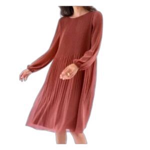 Aritzia Wilfred Daydreamer Mauve Midi Dress Balloon Sleeve Pleated Sz M - Flawed